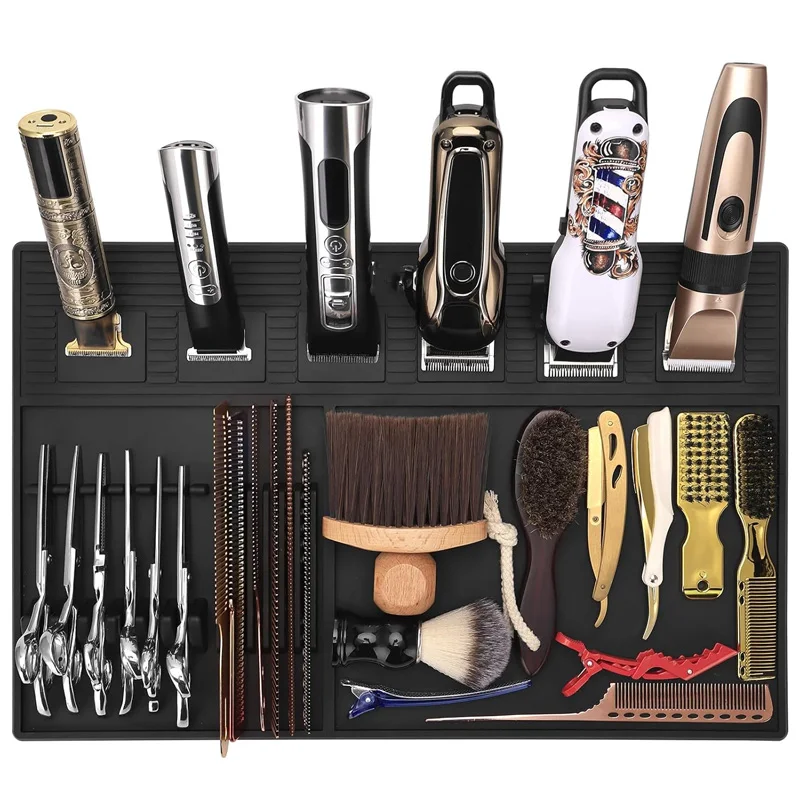 Tapetes Magnéticos para Barbería con Ranuras Dedicadas para Máquinas de Cortar Cabello, Antideslizantes y Resistentes al Calor, Organizador para Estación de Barbería
