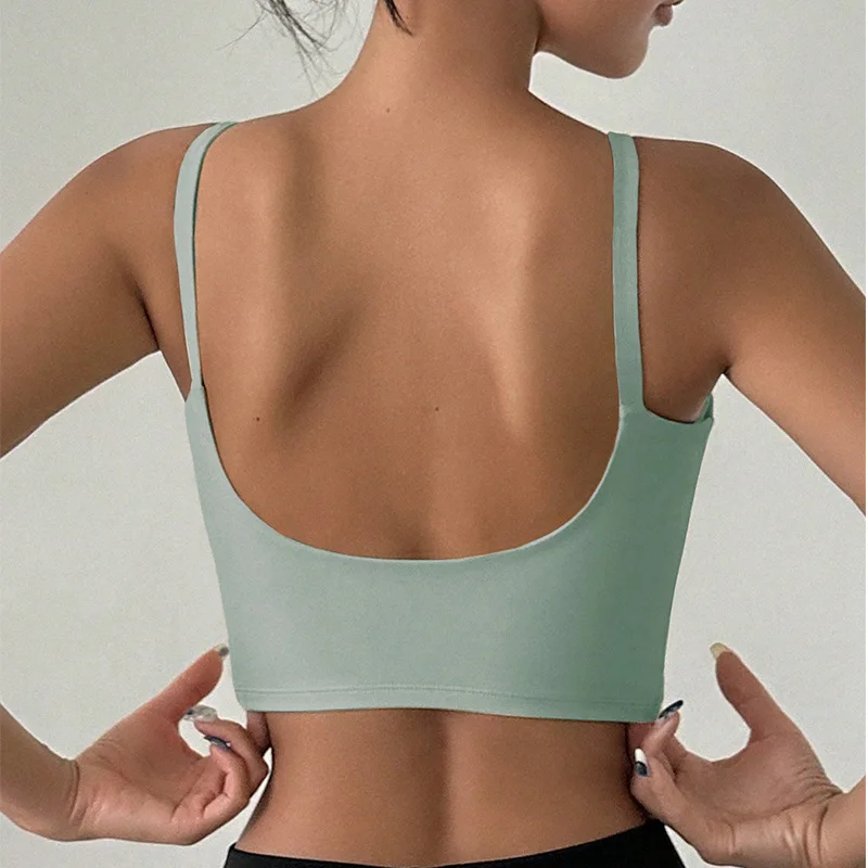 Ropa interior de Yoga para mujer, Sujetador deportivo liso transpirable en forma de U, Top con almohadilla para el pecho, gimnasio, entrenamiento atlético ajustado, chaleco para correr