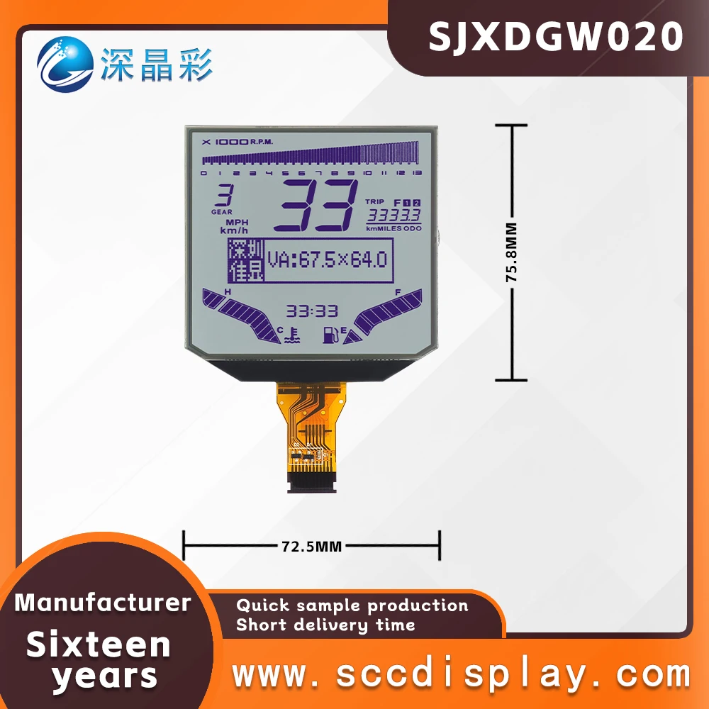 Pantalla LCD Monocromática Segmentada Antideslumbrante Personalizada para Motocicleta SJXDGW020 FSTN Positiva, Pantalla LCD para Automóvil con Segmentos de Pantalla Antideslumbrantes