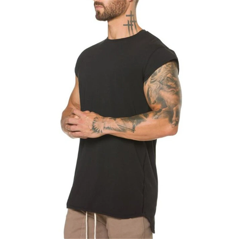 Camisas musculares de entrenamiento de Color sólido para hombre, camiseta de manga pequeña transpirable de algodón para gimnasio y culturismo, camisetas informales de Fitness Hip Hop