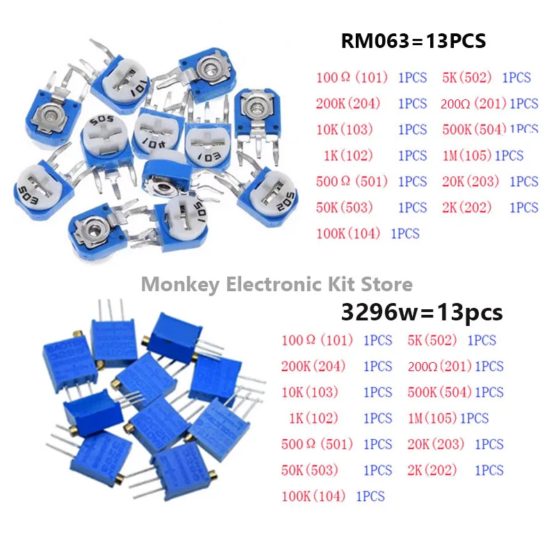 1818 Uds componentes electrónicos kit diy resistor de condensador pcb led 2n2222 RM063 3296W potenciómetros ne555 lm317 diodos monolíticos
