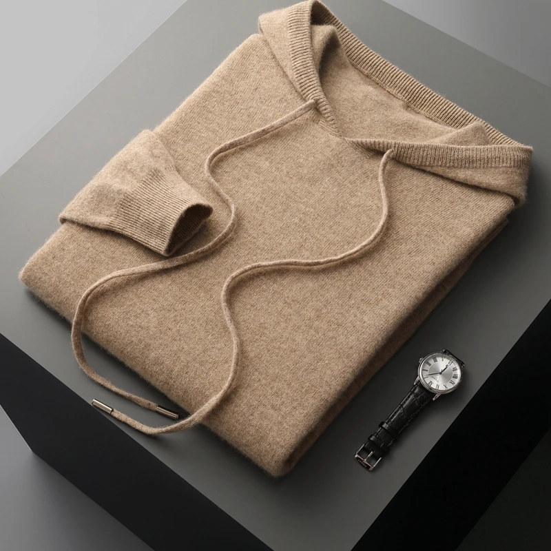 Sudadera con capucha de una pieza de Cachemira para hombre y mujer, sudadera de punto de lana merina 100%, informal, grande, larga, para otoño e invierno