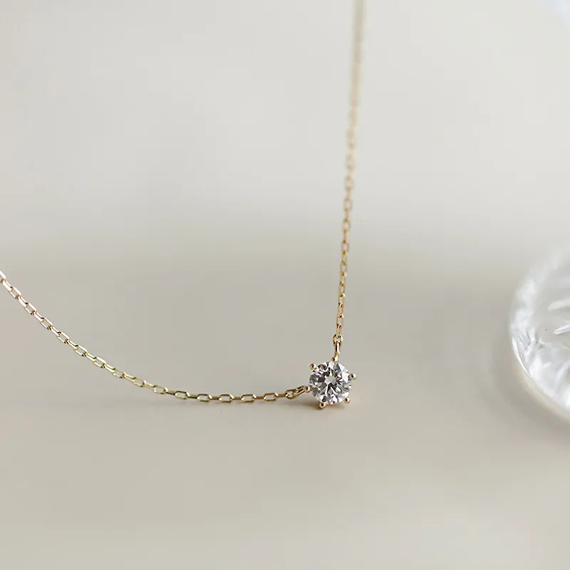 Collar chapado en oro de 14k de Plata de Ley 925, cadena de clavícula de circón brillante única versátil para mujer, joyería de boda