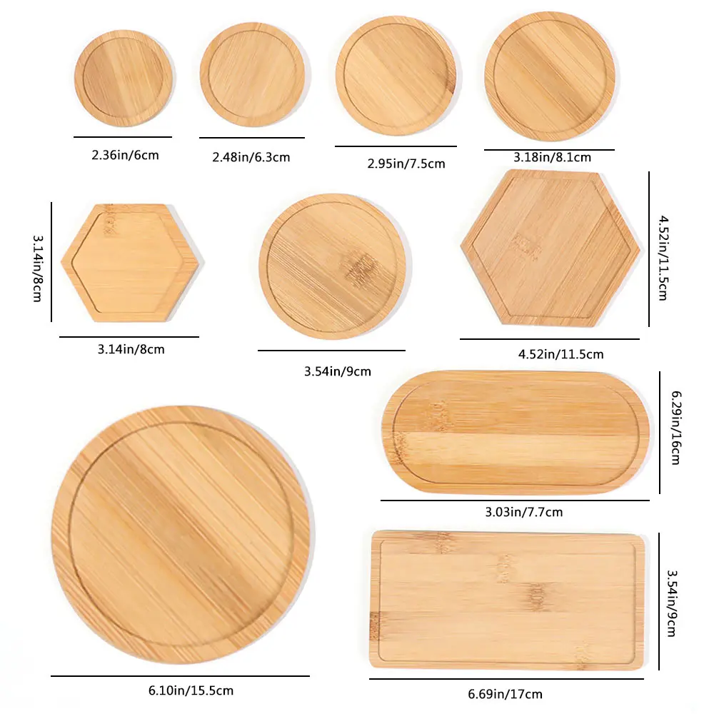 Bandeja Simple de madera de bambú, Base redonda y cuadrada hexagonal para maceta, soporte para maceta, soporte para bonsái de suculentas, decoración del hogar, 1 ud.
