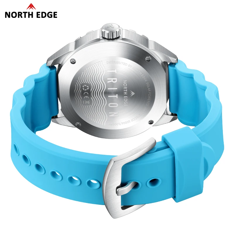NORTH EDGE 2025 Nuevo Reloj de Buceo TRITON con Energía Solar para Hombre, Relojes de Cuarzo de Lujo para Hombre, Caja de Acero Inoxidable 316L, Resistente al Agua 300M
