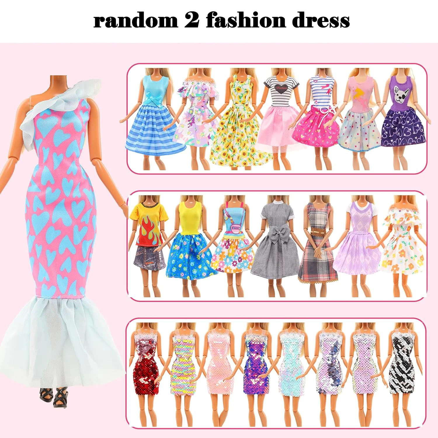 45 piezas de ropa para muñecas de 11.5'' = 2 vestidos de novia, 2 blusas, 2 pantalones, 2 vestidos, 2 trajes de baño, 5 faldas con tirantes, 10 zapatos, 22 accesorios para muñecas de 30 cm.