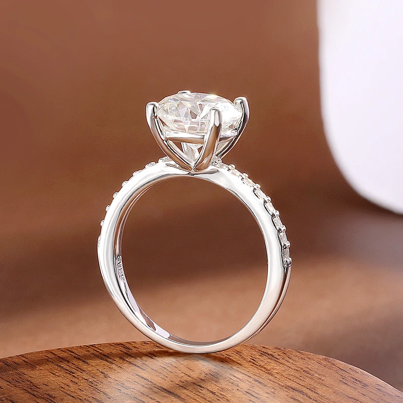 KNOBSPIN D VVS1 Anillo de moissanita redondo de 1-3 quilates chapado en oro blanco de 18 quilates, plata de ley s925 con anillos de boda de diamantes GRA para mujer