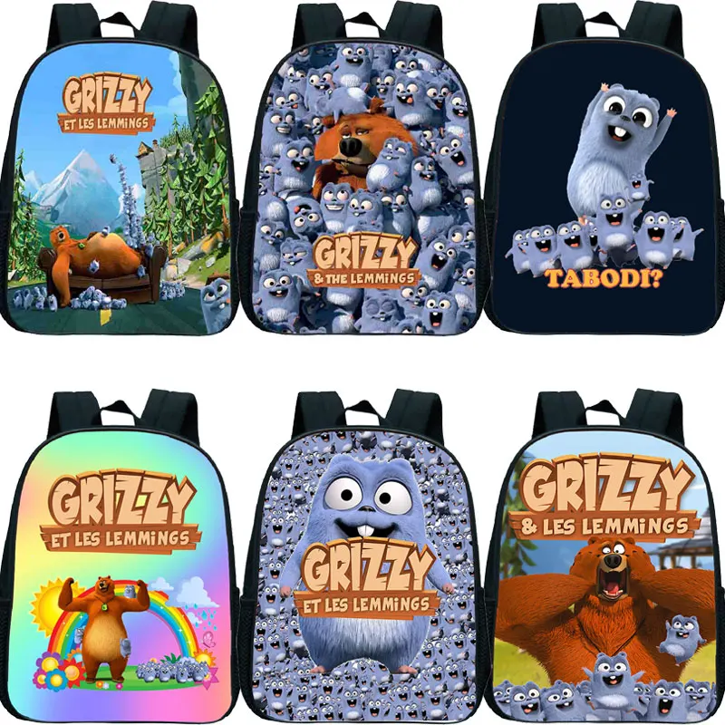 GRIZZY AND THE LEMMINGS mochila para niños y niñas, mochilas escolares de guardería, morral de oso de dibujos animados
