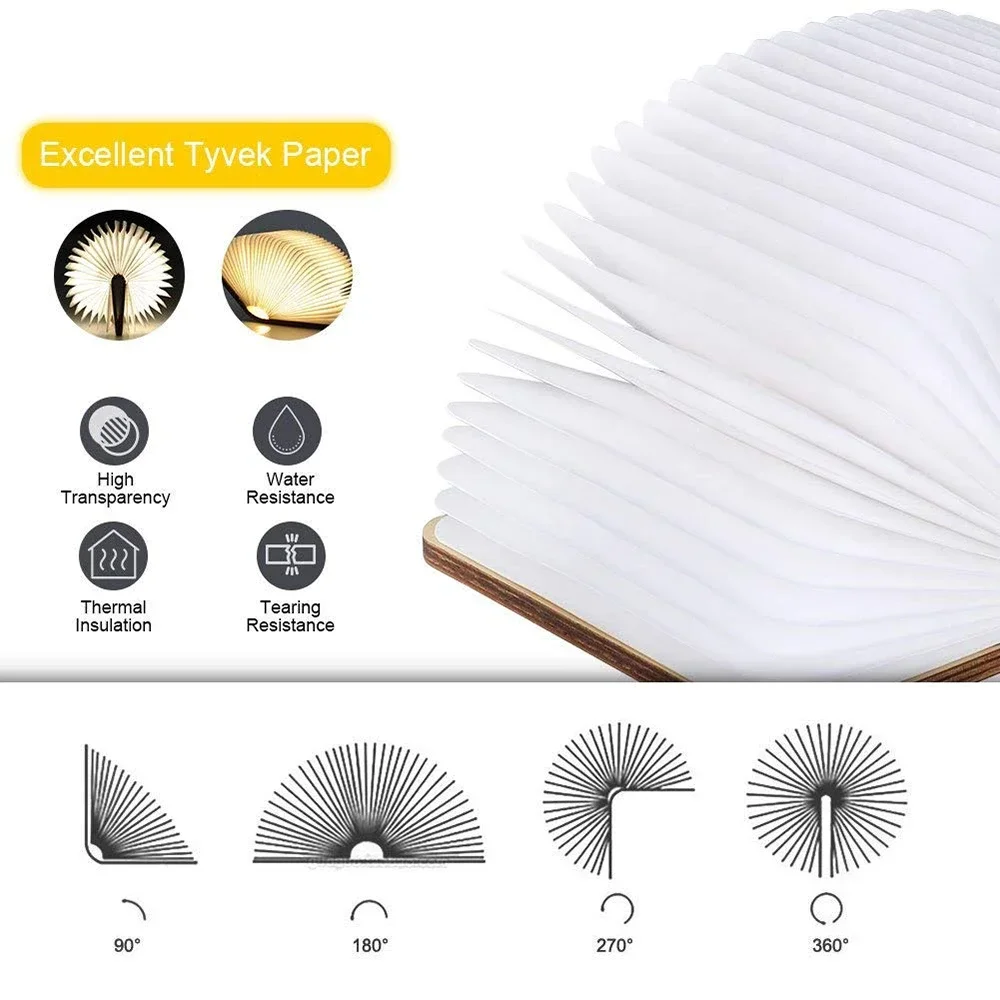 Luz LED nocturna de libro plegable de madera 3D, 3/5 colores de iluminación, 5V, recargable por USB, lámpara de mesa de escritorio magnética, decoración de cabecera de dormitorio