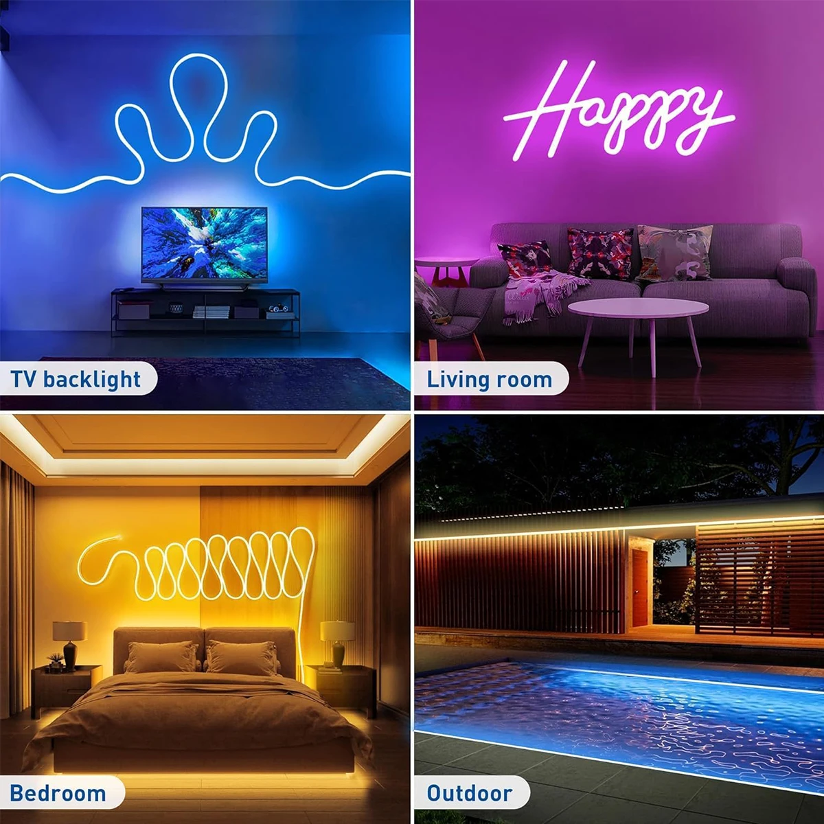 Tira de luces LED RGB+IC de neón de 5V, 1M 2M 3M 5M 10M, USB, impermeable, flexible, con control remoto Bluetooth para decoración del hogar