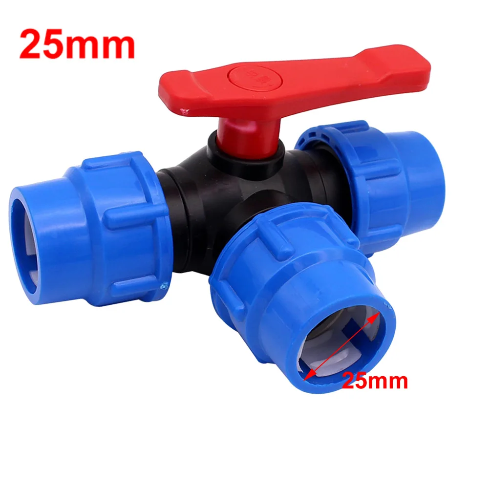 20/25/32/40/50mm PE válvula de bola de 3 vías tubo grifo divisor de agua conector de válvula rápida de plástico accesorios de tubería de agua de riego