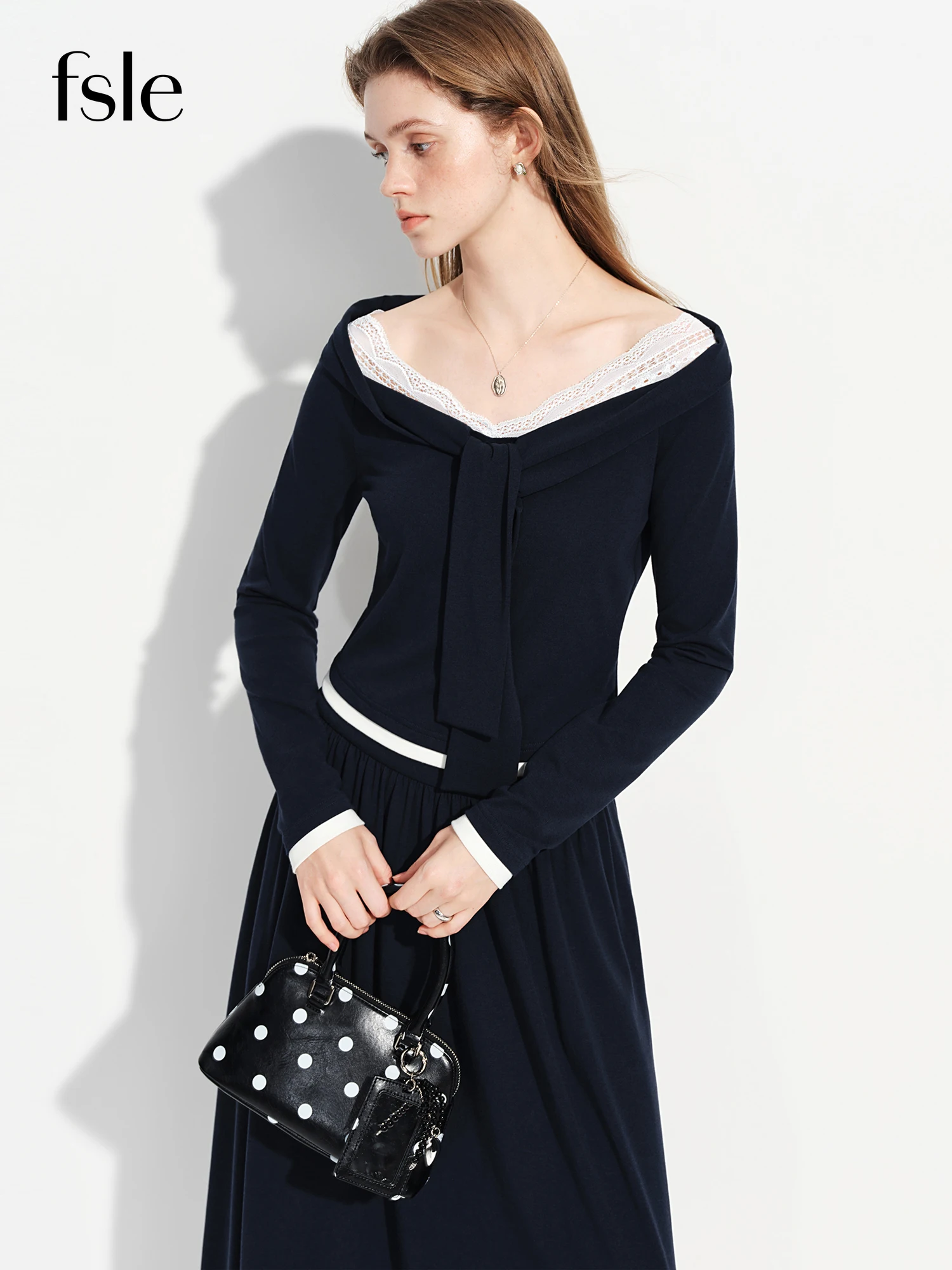 FSLE 2026 Nuevo Conjunto de Dos Piezas de Estilo Francés para Mujer, Primavera, Top de Encaje, Falda Línea A, Estilo Preppy, Elegante y Vintage