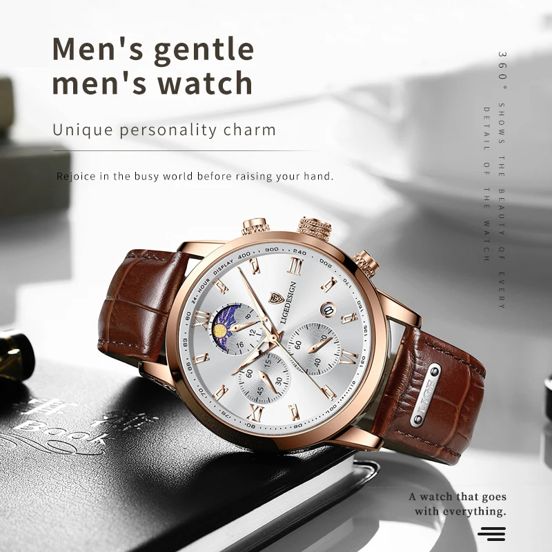 Reloj LIGE informal para hombre, reloj de pulsera deportivo de cuarzo resistente al agua de cuero de lujo, cronógrafo, reloj militar para hombre, reloj Masculino