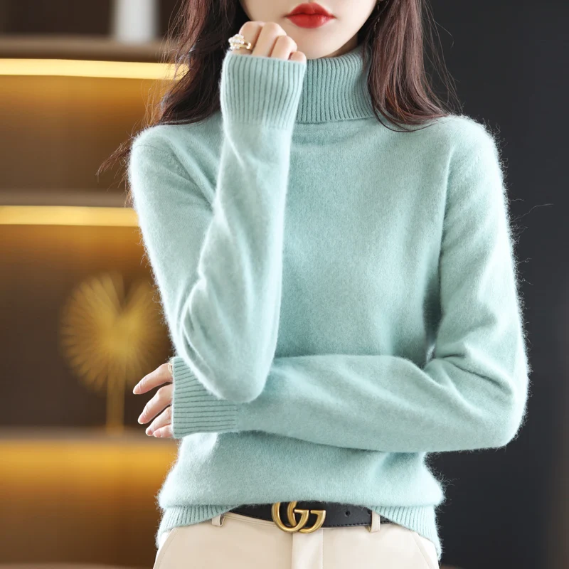 Jersey de cuello alto de felpa de visón para mujer, suéter de cachemira para mujer, ropa de Otoño/Invierno, 2024, 100%, Dbr-018