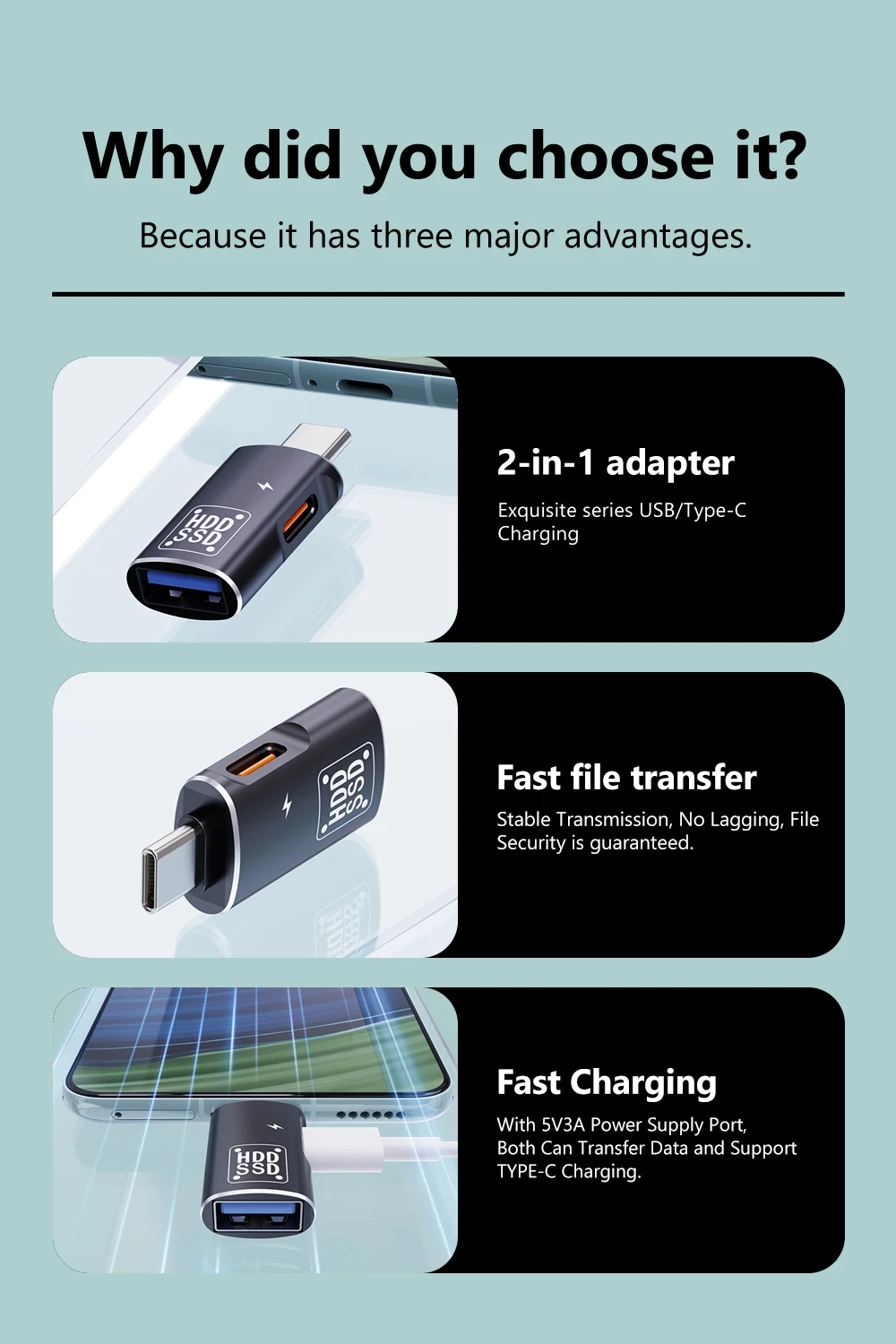 Adaptador 2 en 1 tipo C OTG, adaptador USB-C macho a USB 2,0 hembra para Macbook, Xiaomi, HUAWEI, Samsung, conector OTG