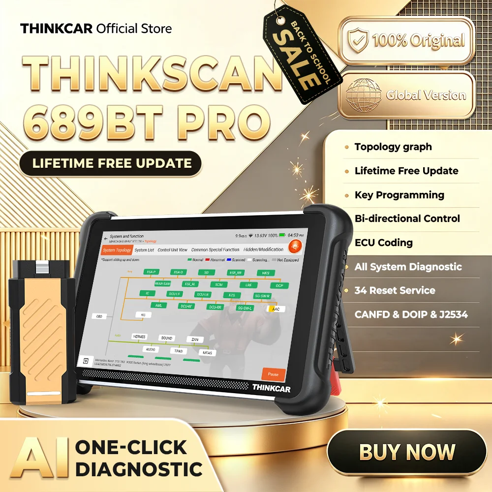 THINKCAR THINKSCAN 689BT PRO Programador de llaves con TKEY 101 Herramienta de diagnóstico automotriz con topología J2534 Escáner OBD2 bidireccional para automóviles Codificación de ECU CANFD DOIP 35 Reinicios Vida úti