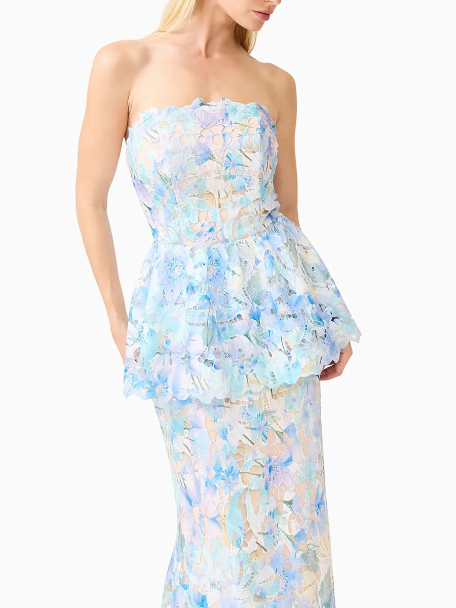 Vestidos Ajustados TWOTWINSTYLE con Bloques de Color y Flores 3D para Mujer, sin Tirantes, sin Mangas, con Cierre y Diseño de Parches