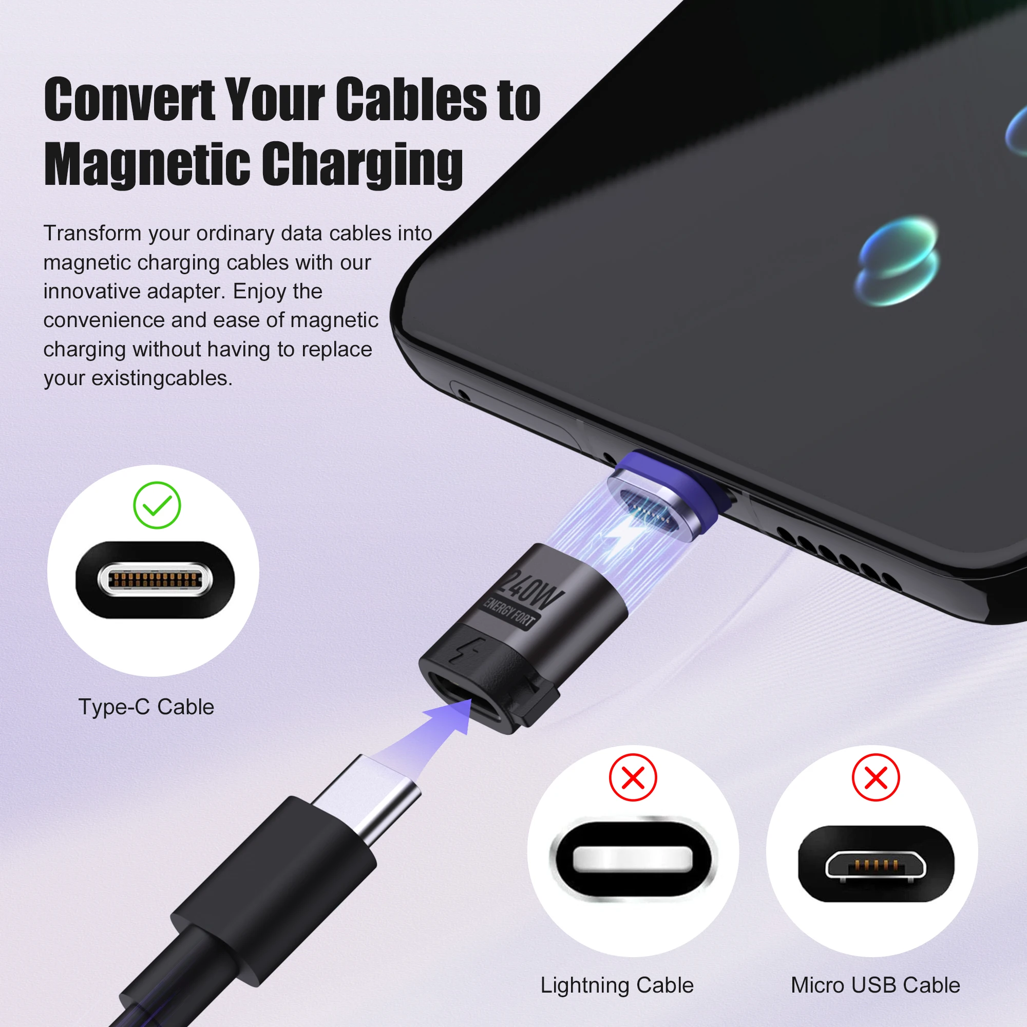 Adaptador USB C magnético de carga rápida PD 240W extensor 480Mbps adaptador tipo C de transferencia de datos para dispositivos Samsung Iphone 17 tipo C