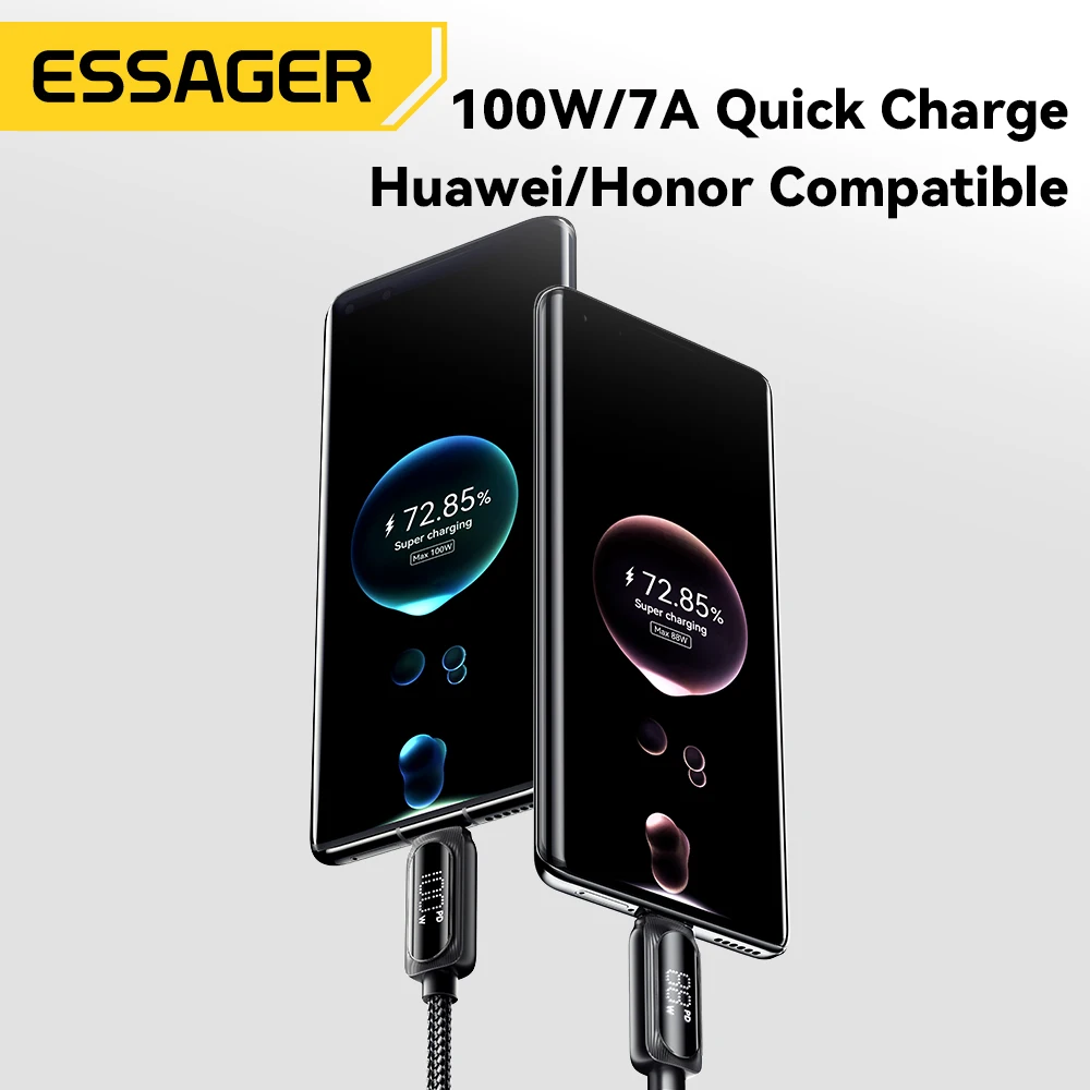 Cable USB a Tipo C Essager de 100W con Carga Rápida y Pantalla Digital, Cable USB C para iPhone 15, Samsung, Huawei, Xiaomi, OPPO, Cable de Datos