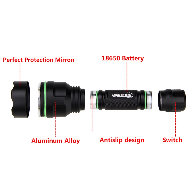 Linterna táctica LED verde/roja/blanca para caza C8, linterna profesional de 1 modo + 18650 + cargador + interruptor remoto + soporte para mira de Rifle