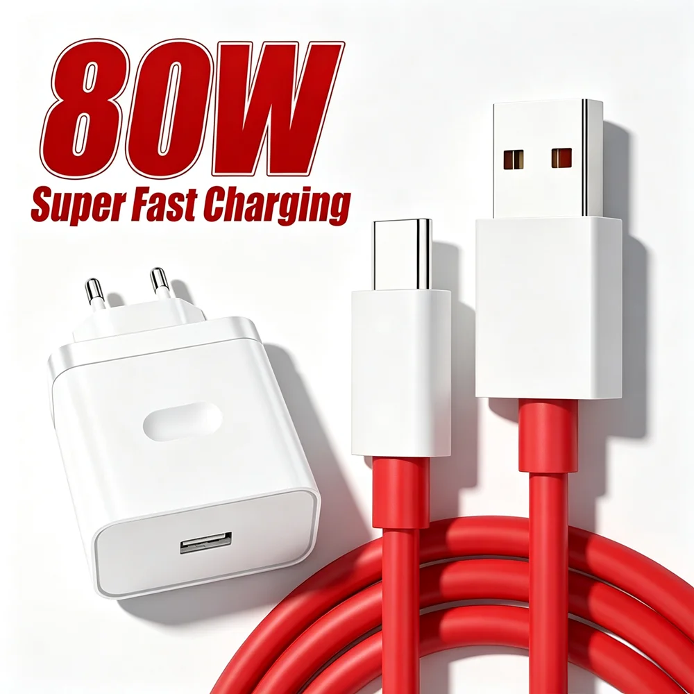 Cable tipo C de cargador rápido Super VOOC EU de 80W para OnePlus 9 9R 10 Pro 11 12 13 Nord CE 3 4 Lite 5 N200 N300 OPPO Realme Cables USB