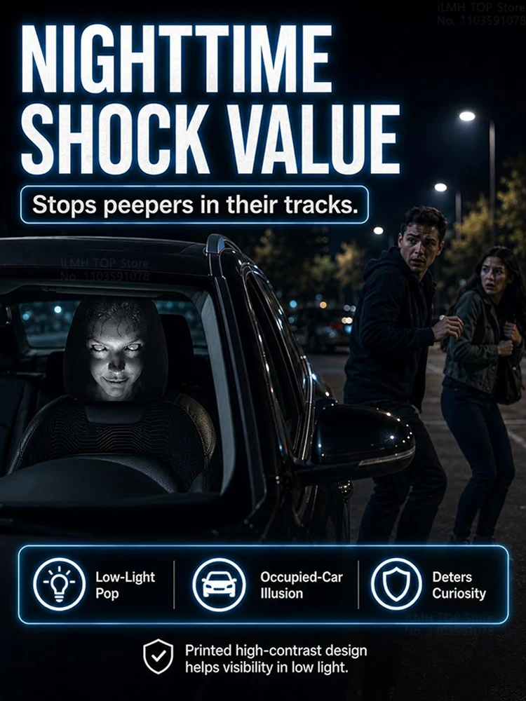 Fundas para reposacabezas de coche Aoifn Ghost Face, fundas universales para reposacabezas con temática de terror de Halloween, accesorios interiores de coche divertidos y aterradoras