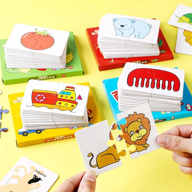 16 Uds. Tarjetas de rompecabezas Montessori para niños, juguetes para niños, juego a juego, juguetes educativos con forma de dibujos animados, regalo de entrenamiento cognitivo
