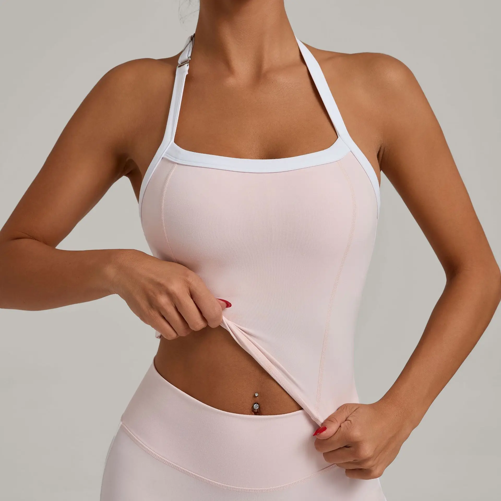 Top con cuello colgante, Sujetador deportivo para mujer, Push Up, Fitness, Yoga, ropa interior bloqueada de Color, Tops deportivos para gimnasio, chaleco para correr para mujer, Bralette