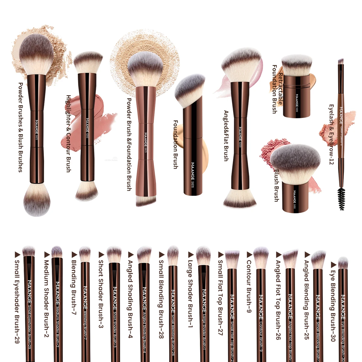 MAANGE-Kit de brochas de maquillaje profesional, 20 Uds., con bolsa de almacenamiento, base en polvo de doble extremo, colorete, sombra de ojos, Kit de mezcla de belleza