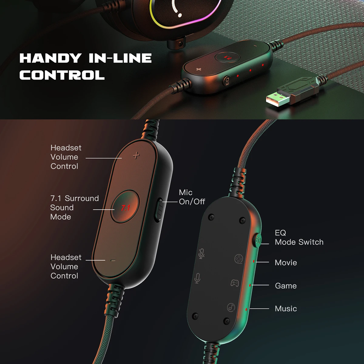 Fifine-auriculares dinámicos RGB para videojuegos, cascos supraaurales con micrófono, sonido envolvente 7,1, PC, PS4, PS5, 3 opciones EQ, juego, película, música