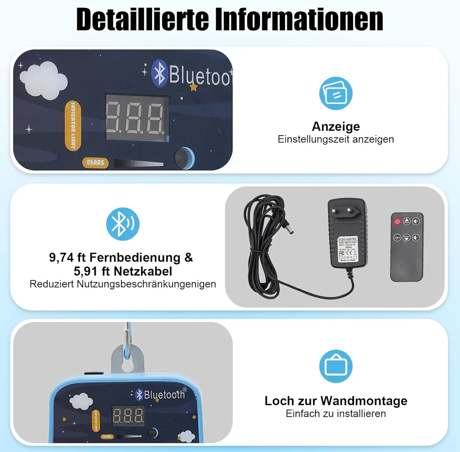Cuna de resorte eléctrica Capacidad de carga para bebé 19 kg Colgante 7 resortes Control de columpio eléctrico para bebé Hamaca para bebé 9 velocidades 6 temporizador