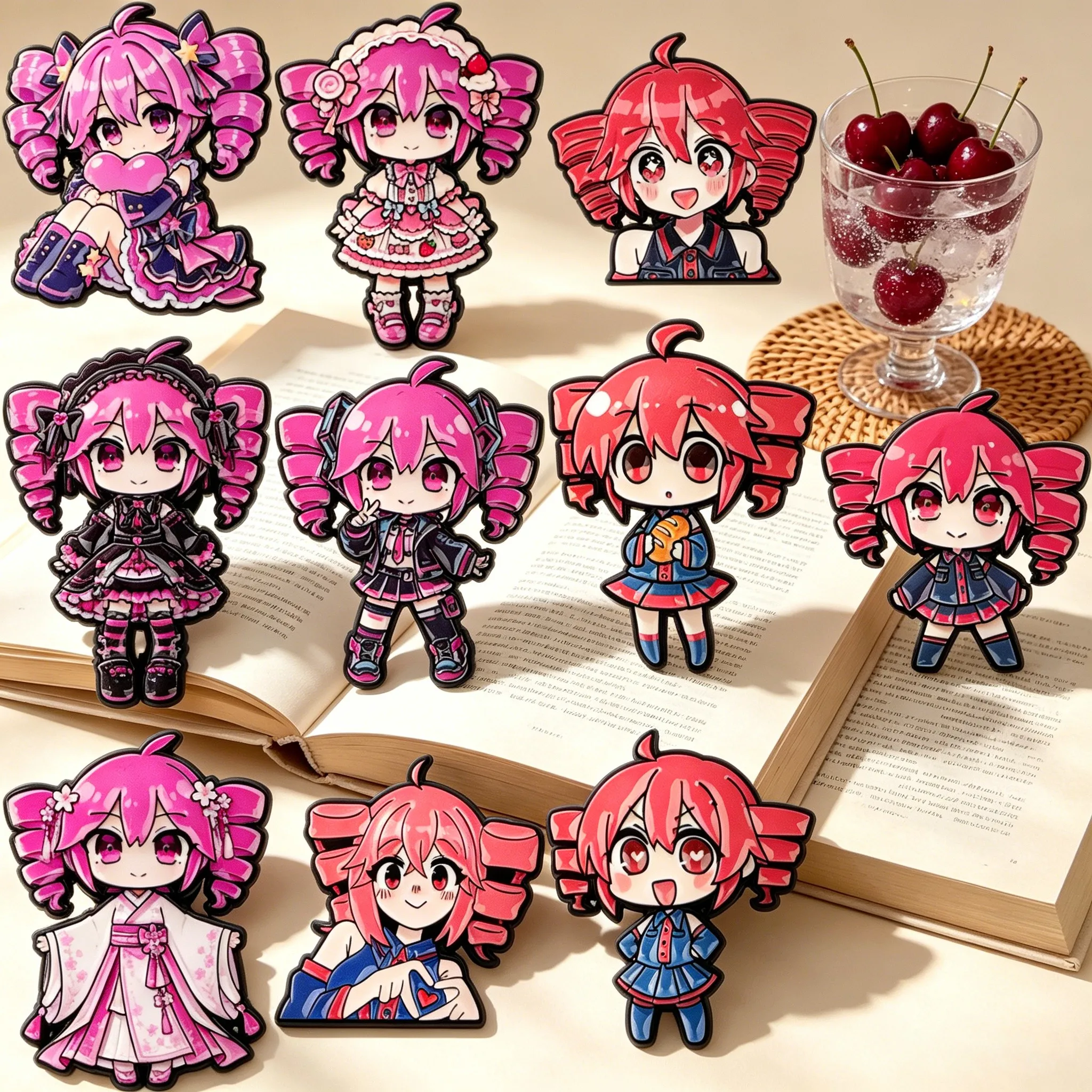 Juego de 11 broches de esmalte de dibujos animados de chica de pelo rojo para solapa, bolso, ropa, mochila, insignias de anime, regalos de joyería para amigos