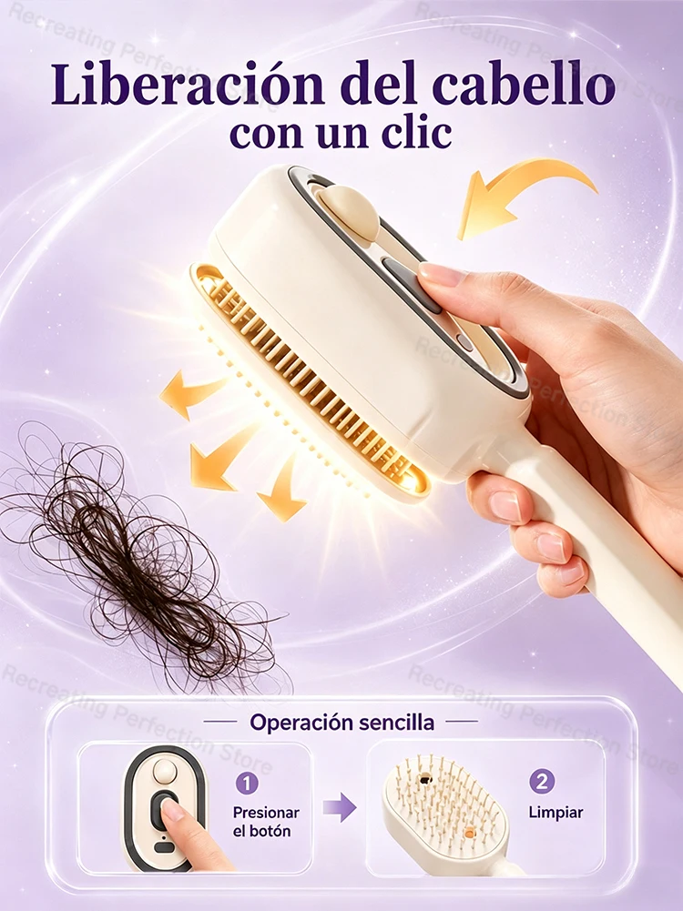 Cepillo Eléctrico Alisador de Cabello sin Calor con Pulverizador de Niebla Fina, Cuidado con Luz Roja, Alisador para Uso en Seco y Húmedo, Carga Rápida