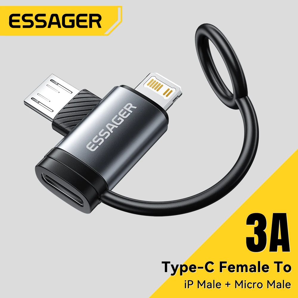 Essager 2 en 1 iluminación/Micro adaptador de carga rápida USB tipo C conector hembra para iPhone 17 16 15 14 13 12 11 convertidor de IPad