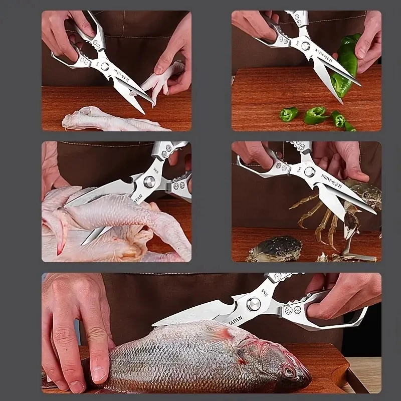 Tijeras de cocina de alta resistencia, tijeras multiusos de acero inoxidable para cortar carne y asar, tijeras de cocina para el hogar, 1 ud.