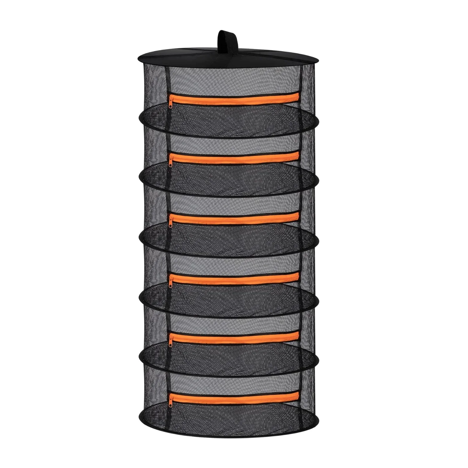 Estante de secado de hierbas de 2 pies con gancho en S, cesta colgante de malla plegable de 2/4/6/8 capas, red secadora con cremalleras naranjas para semillas, brotes de flores