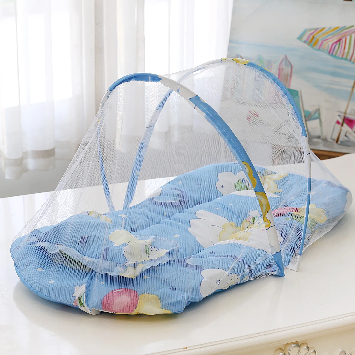 Mosquitera Plegable para Cuna de Bebé con Colchón y Almohada, Cambiador de Pañales, Tienda de Campaña Antimosquitos para Recién Nacidos, Red de Cuna para Bebé, Cama de Viaje
