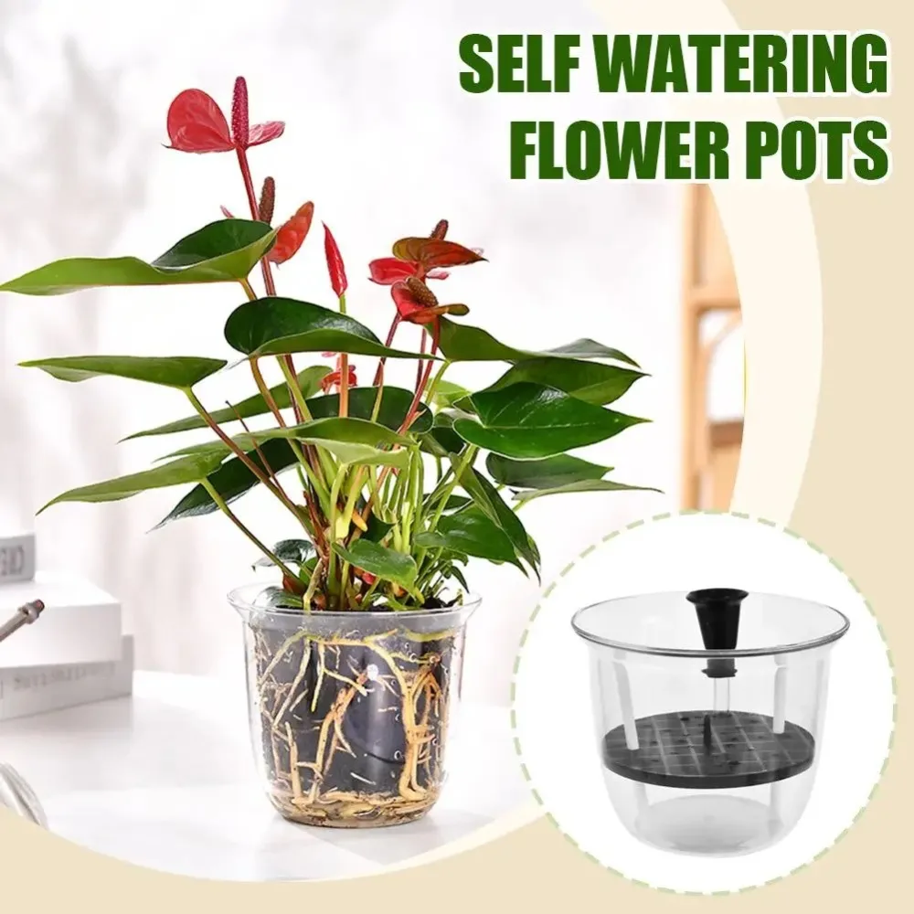 Maceta de plástico de doble capa para plantas, maceta de autorriego transparente con absorción de agua automática, 1 Uds.
