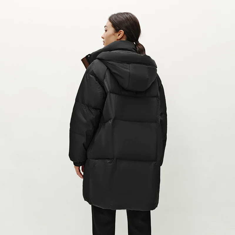 Chaqueta de Plumón Semir para Mujer, Larga, con Capucha, Negra, Invierno 2026, Nueva, Holgada, Abrigo de Moda