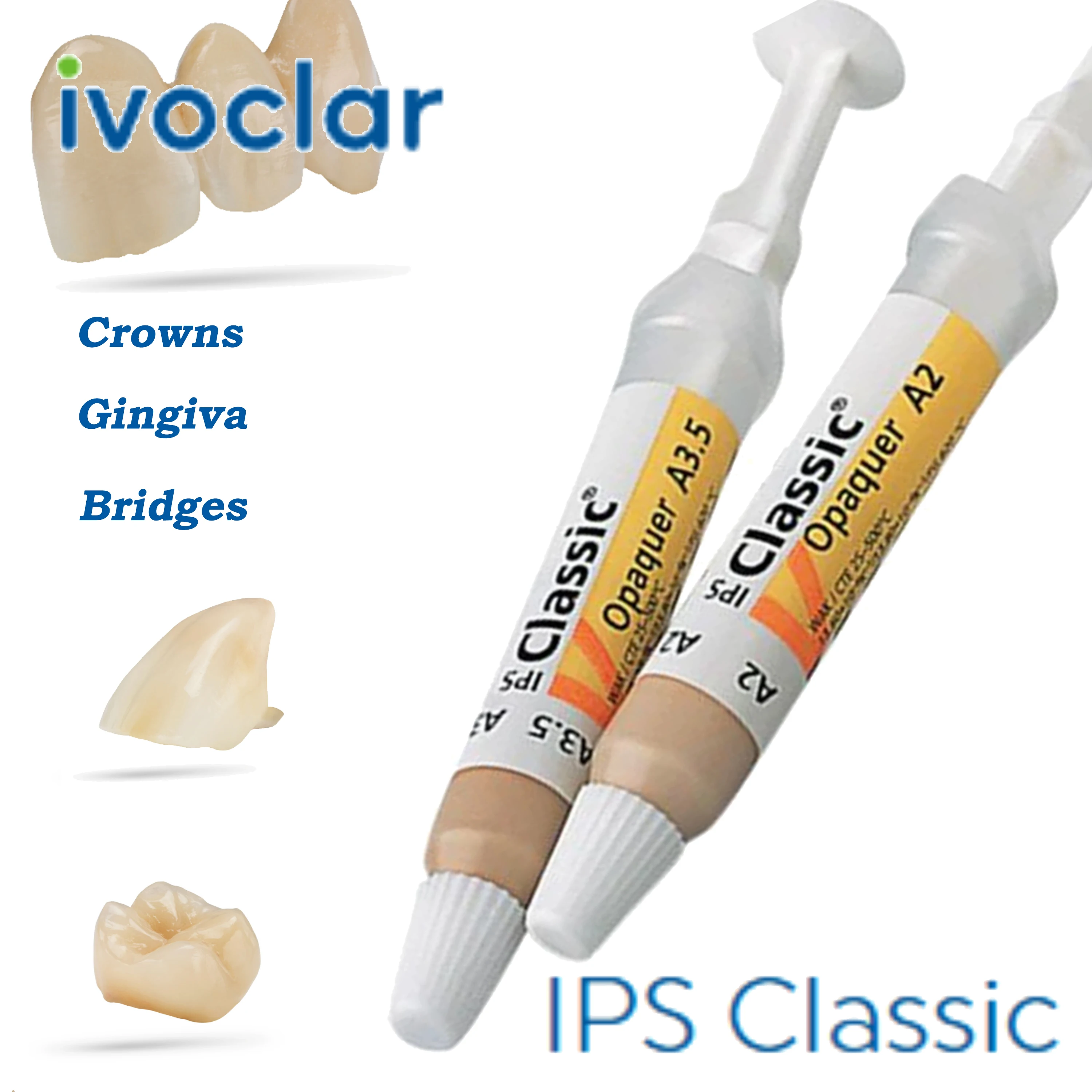 2 Unidades de Pasta Opaca Ivoclar Vivadent IPS Classic V, Jeringa de 3g, A1-D4, Material Opaco de Cerámica Metálica para Laboratorio Dental