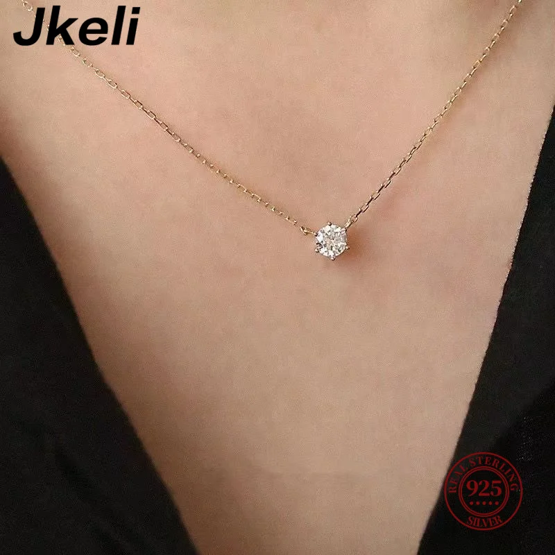 Jkeli-collar chapado en oro de 18k para mujer, de Plata de Ley 925, cadena de clavícula de circón brillante individual, joyería de boda