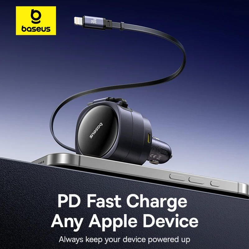 Baseus 90W cargador de coche tipo C iP Cable retráctil Dual cargador de teléfono PD QC SCP AFC PPS carga rápida para iPhone Samsung Xiaomi