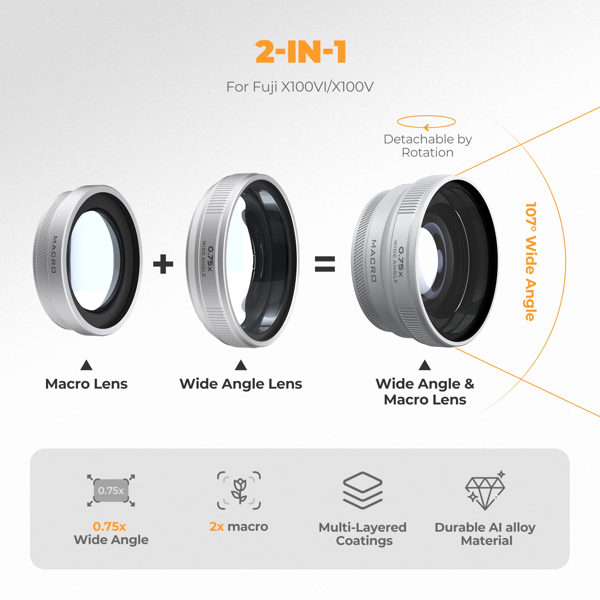 Freewell nuevo estilo 2 en 1 lente de cámara gran angular Macro para cámaras Fuji X100VI y X100V Fujifilm accesorios de fotografía