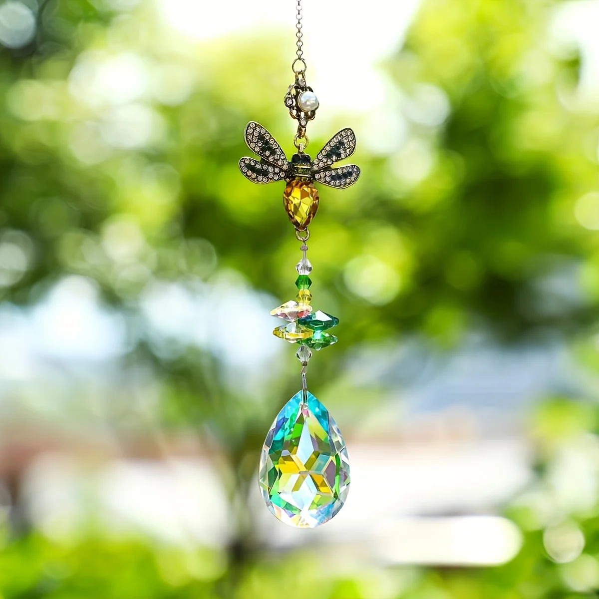 1/3 piezas de atrapasoles de cristal con pedrería de colores en forma de mariposa, abeja y colibrí, impresionantes adornos colgantes para ventanas de casa y jardín.