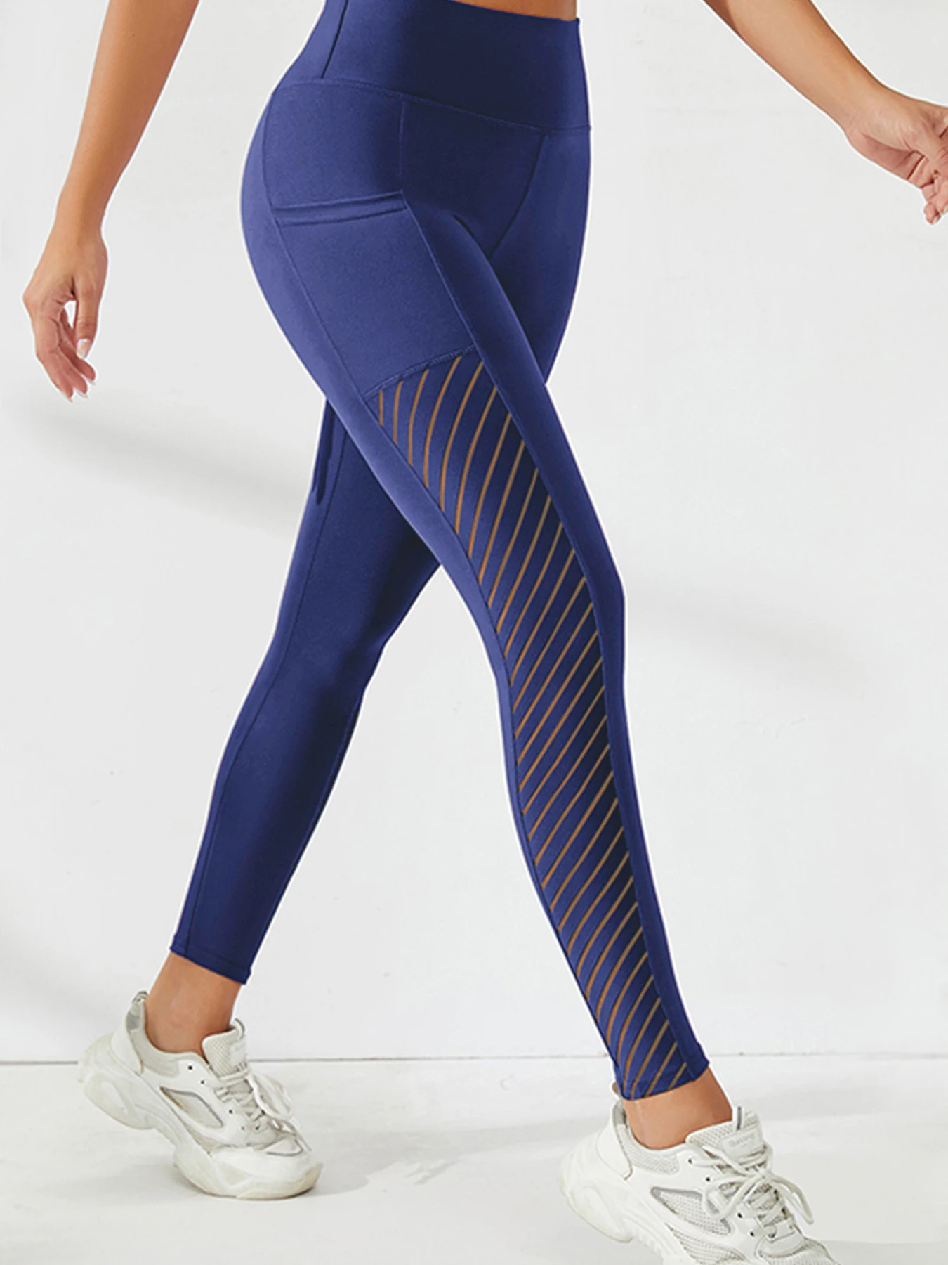Pantalones de Yoga de cintura alta de malla lateral para mujer, mallas con bolsillos, pantalones hasta el tobillo para entrenamiento con Control de barriga, estilo informal