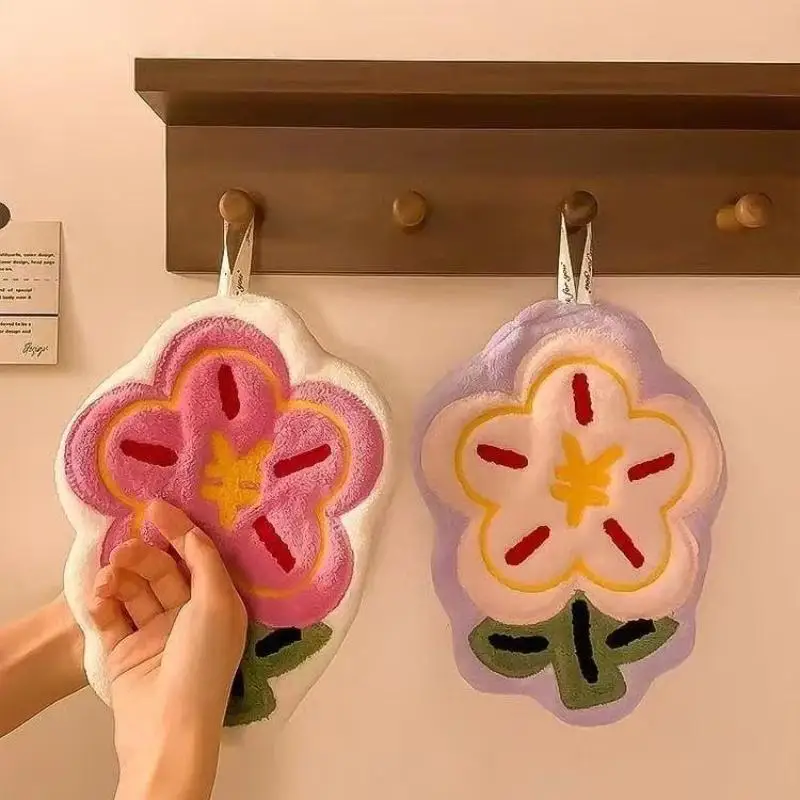 Nueva Toalla de Mano con Forma de Flor, Paño de Limpieza Súper Absorbente para Baño y Cocina, Toallita Colgante para Manos, Paño Grueso para Platos