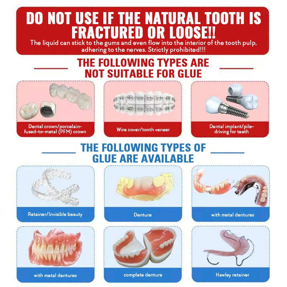 Pegamento de Reparación para Dentaduras Postizas y Retenedores de 20 ml, Adhesivo Dental de Secado Rápido para Retenedores Hawley y Aparatos Ortodóncicos Invisibles, Accesorio de Reparación Temporal