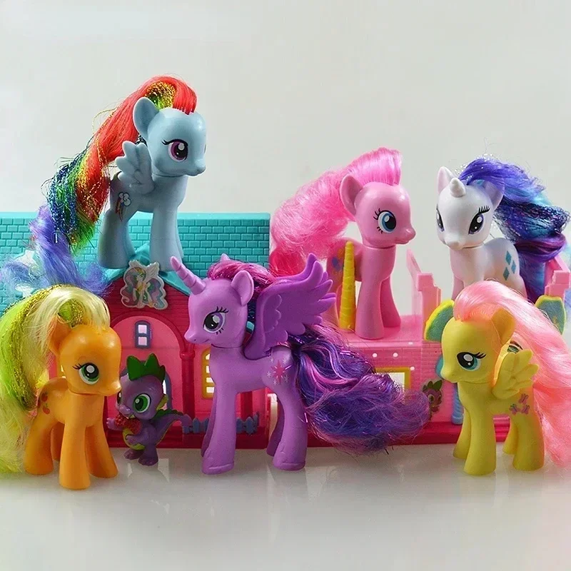 Figuras originales de Anime Hasbro My Little Pony, lindo Twilight Sparkle Rainbow Fluttershy Pinkie Pie, modelo de juguete para regalo