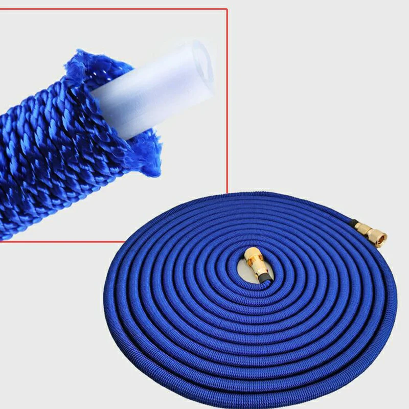 Manguera de Jardín Extensible, Manguera de Agua Flexible, Manguera Portátil para Patio con Conexiones de Latón Sólido y Doble Látex