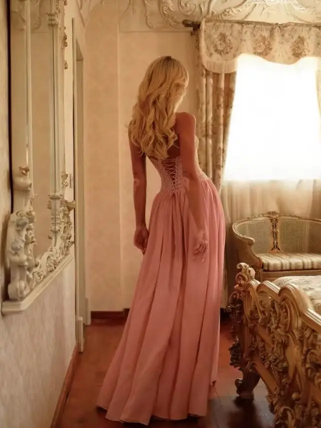 Vestido Largo Elegante de Gasa con Cuello Halter para Mujer, Vestidos Maxi Plisados con Corsé de Lujo, Vestidos Formales para Fiesta de Noche, Invitadas de Boda, Bailes de Graduación 2026
